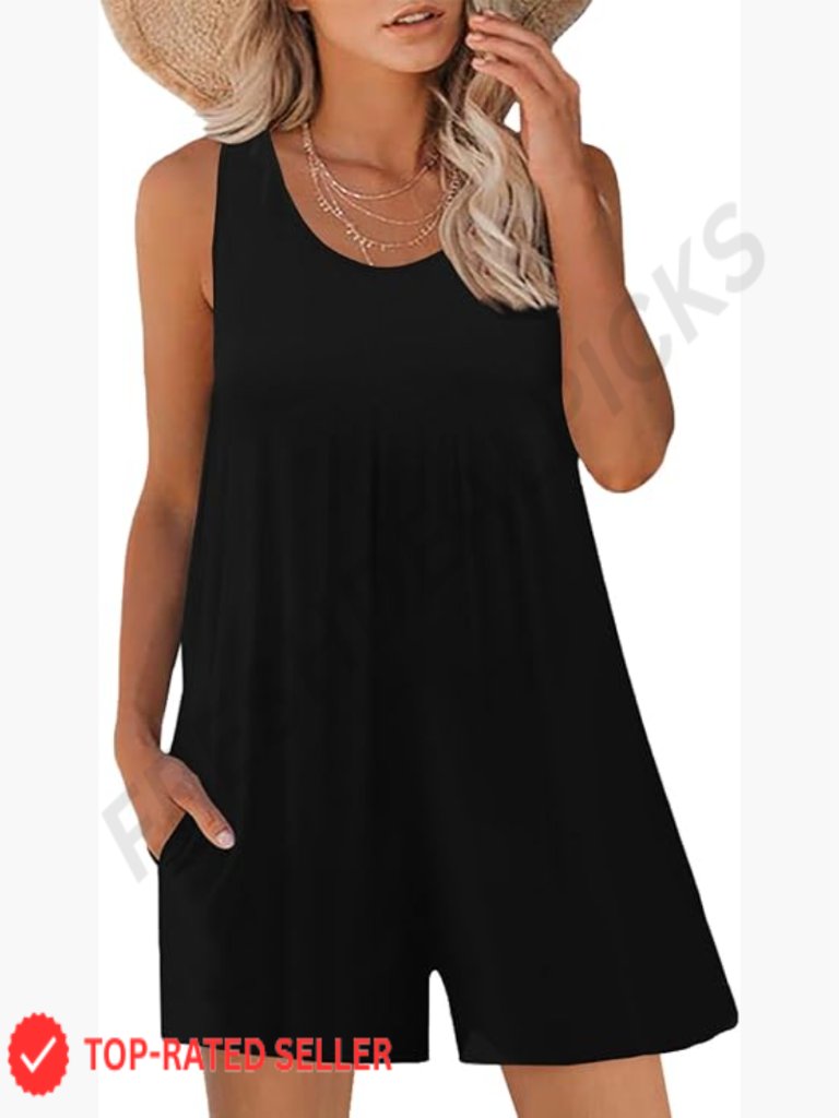 Sleeveless Tank Romper Wide Leg Shorts Jumpsuit With Pockets Summer Casual